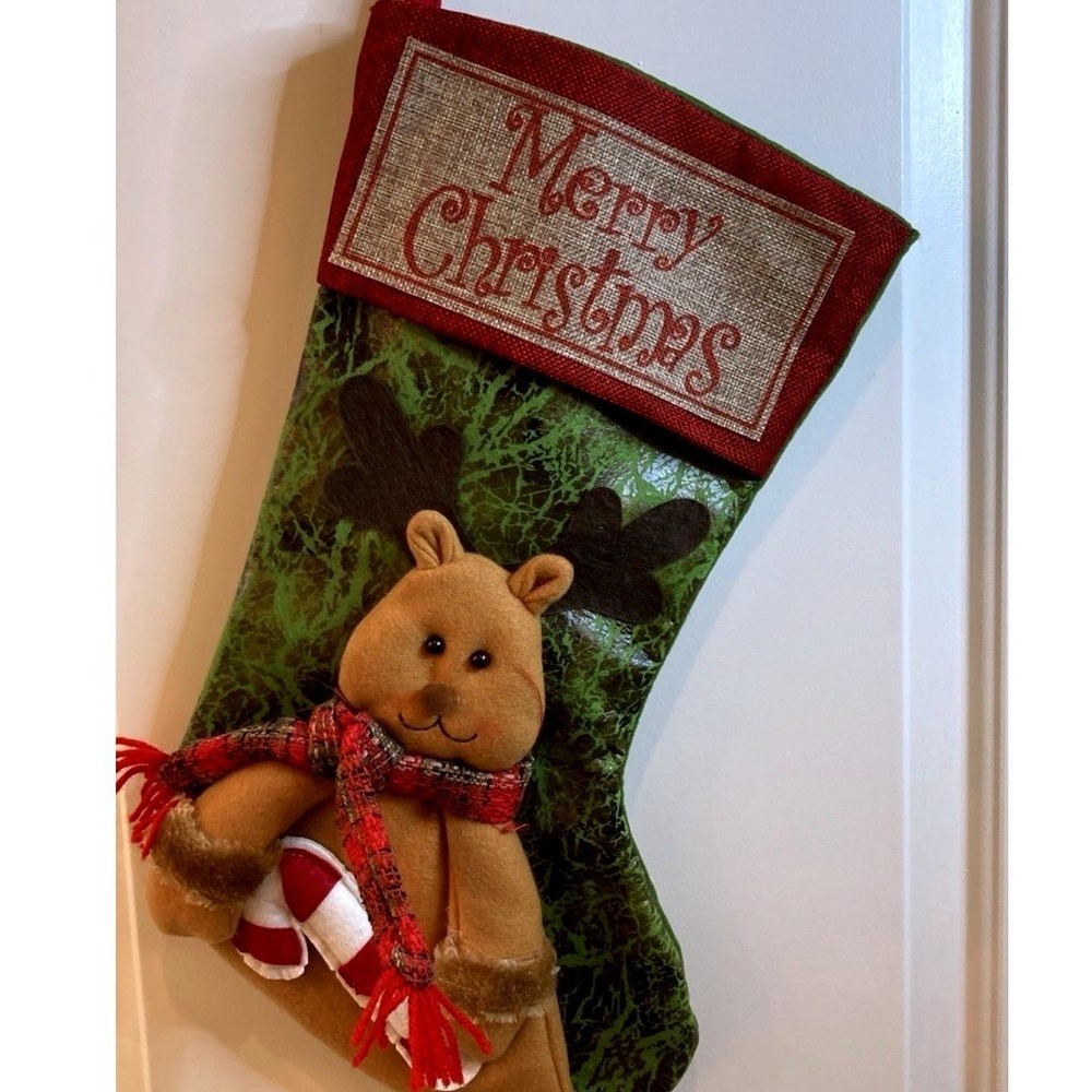 Large Felt Christmas Stocking Bear W/ Candy Cane Scarf " Merry Christmas"